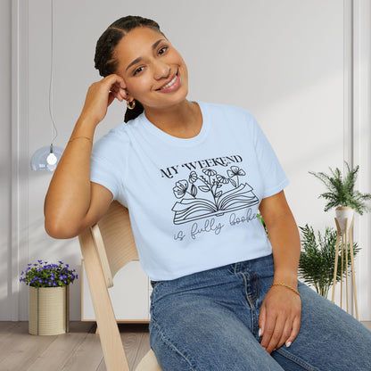 My Weekend Is Fully Booked (Flowers, Open Book) Adult T-shirt