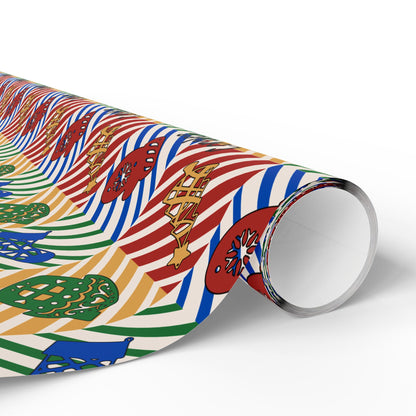 Red, Green & Gold Christmas Custom Name Wrapping Paper (Coralee)