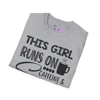 This Girl Runs On Coffee And Sarcasm Adult T-shirt