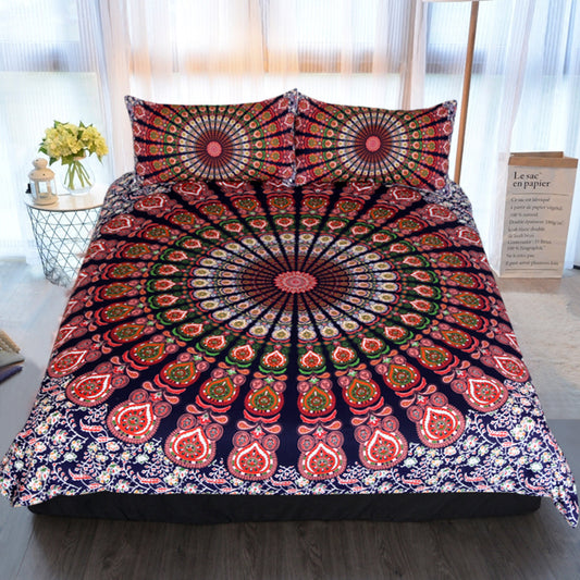 Boho Red & White Floral Mandala Duvet 4Pc Bedding Set