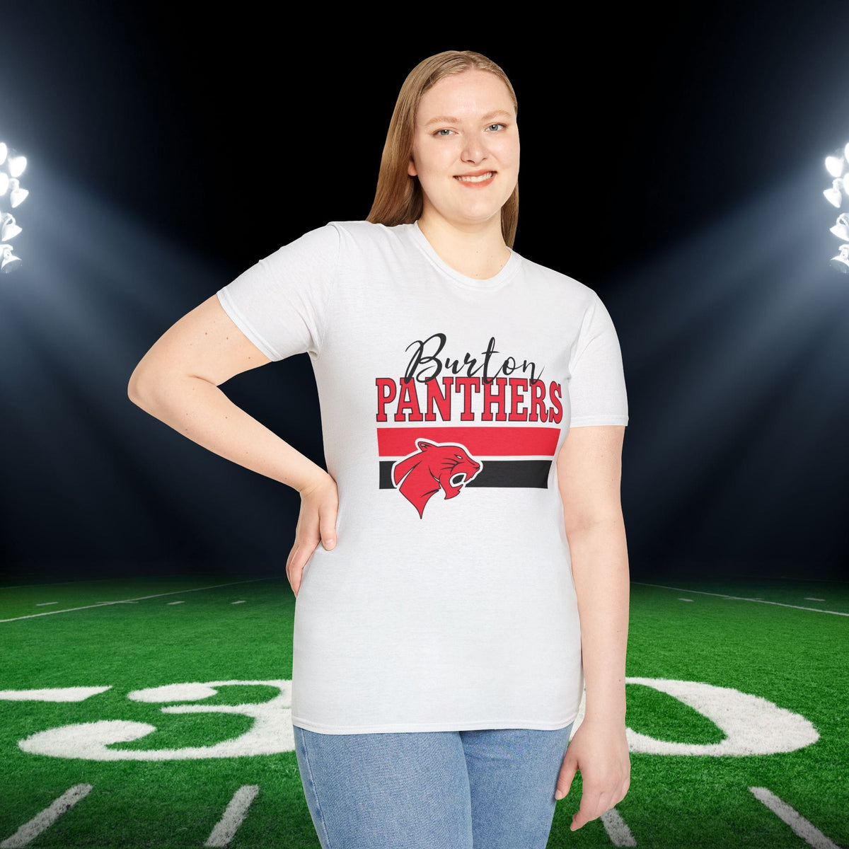 Burton Panthers w/Mascot & Stripes Adult T-shirt