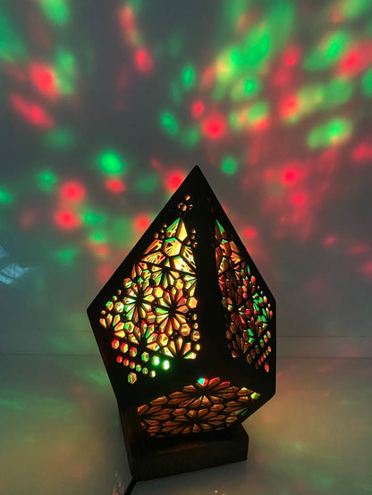 Wooden Hollow Bohemian Colorful LED Projection Lamp