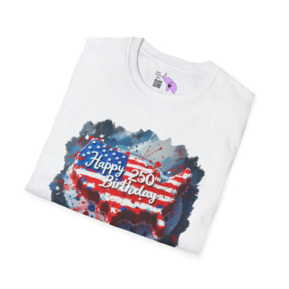 America-Shaped Happy 250th Birthday Cake Adult T-shirt