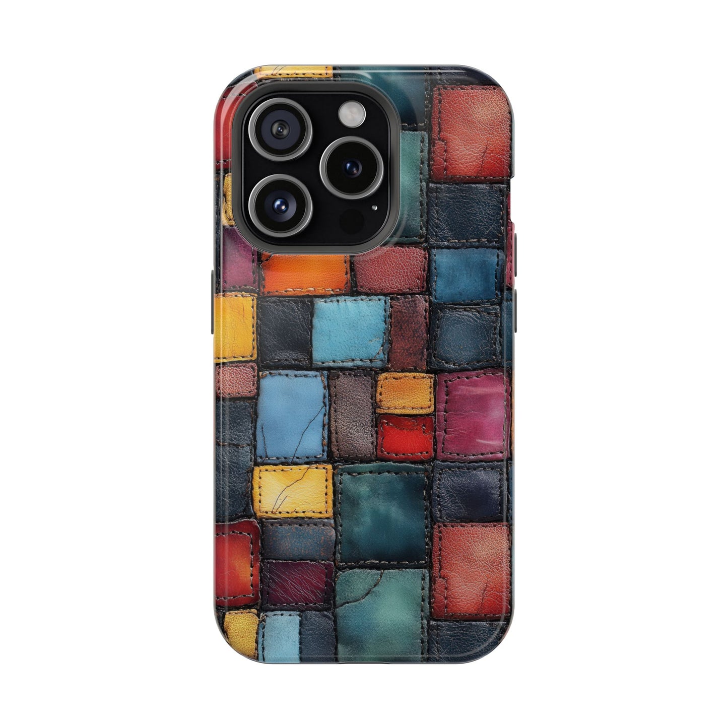 Coloerful Leather Patchwork MagSafe® Compatible Tough Case for iPhone