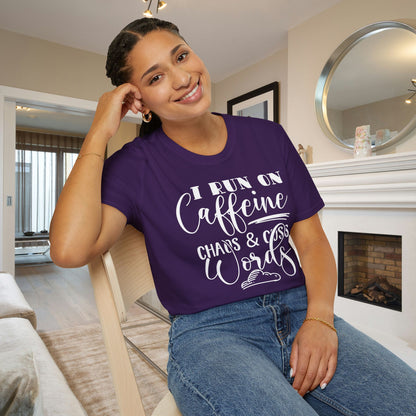 I Run On Caffeine Chaos and Cuss Words Adult T-shirt