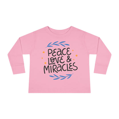 Hanukkah Peace Love & Miracles 2 Toddler Long Sleeve Tee