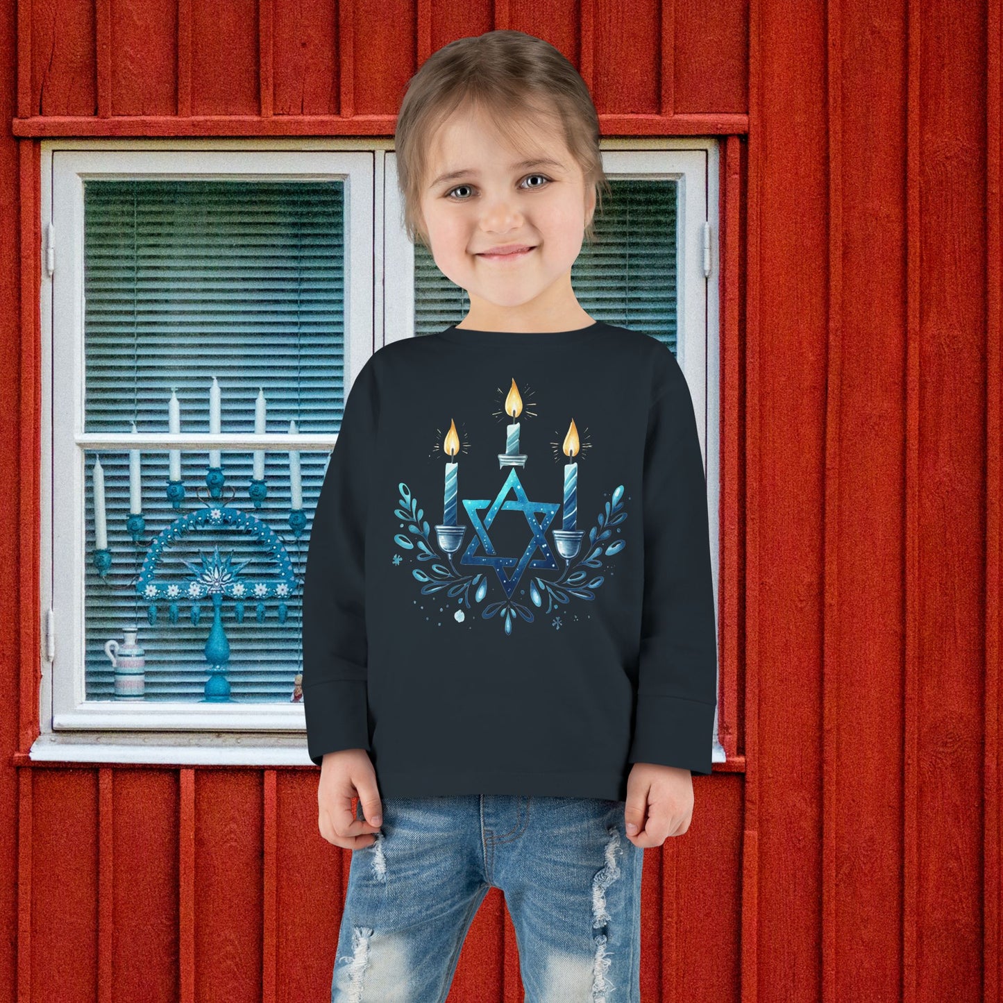 Star & Flame Hanukkah Toddler Long Sleeve Tee