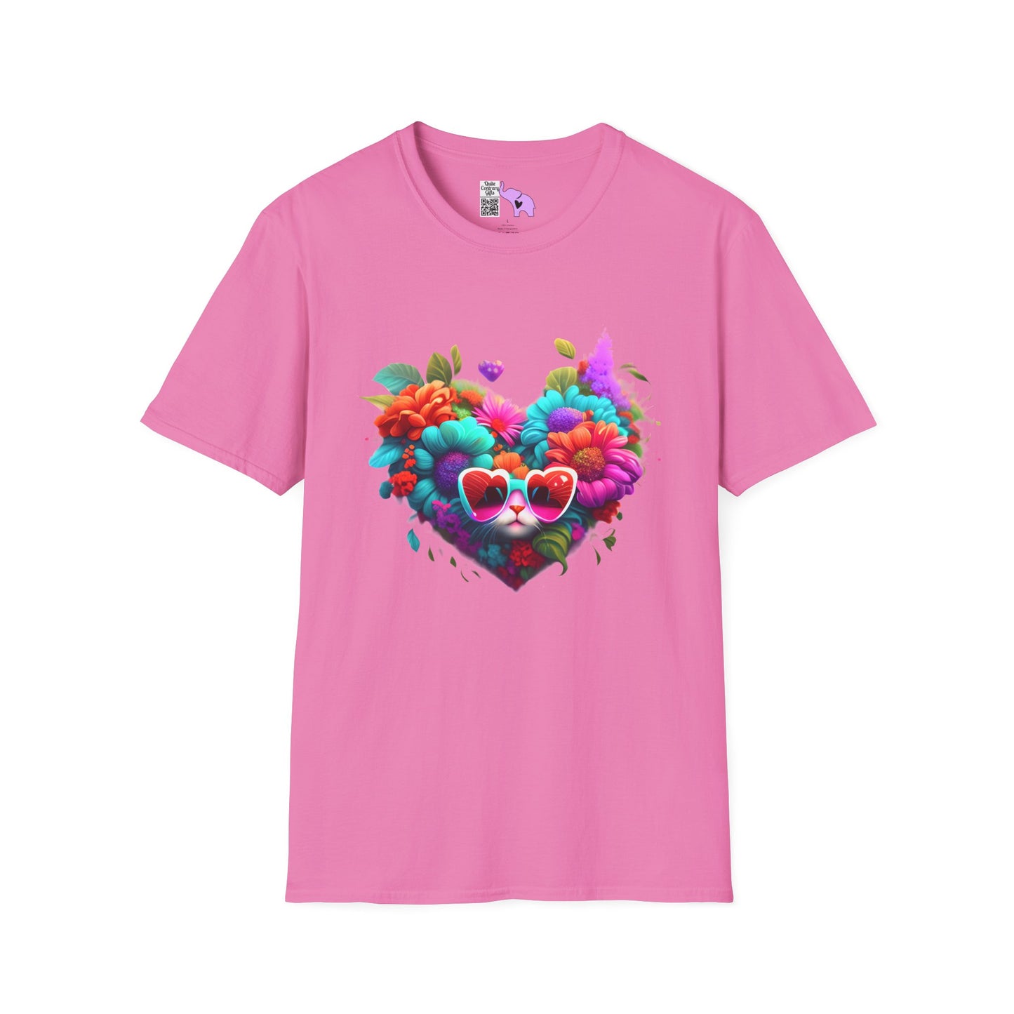 Colorful Flowers/Heart Kitten Adult T-shirt