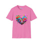 Colorful Flowers/Heart Kitten Adult T-shirt