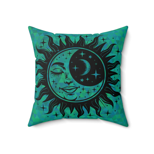 Sun & Moon on Teal Throw Pillow