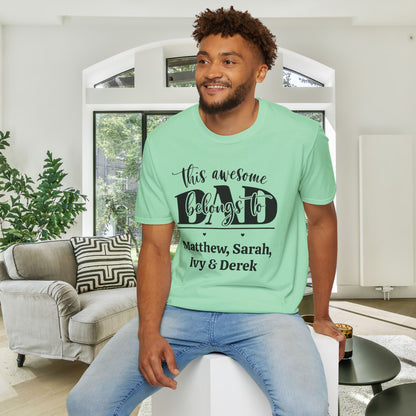 ""This Awesome Dad Belongs To... Adult T-shirt (Personalizable)