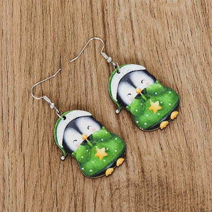 Cute Christmas Penguin Acrylic Earrings