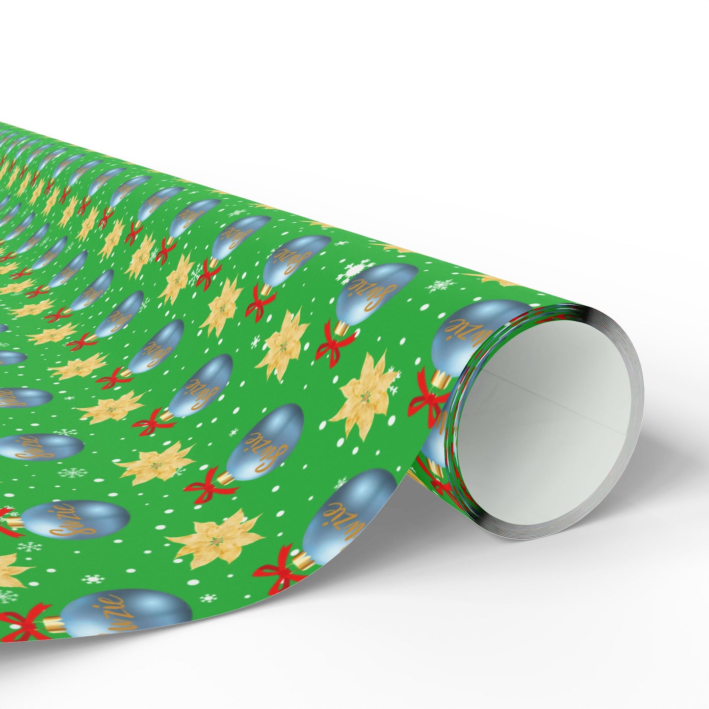 Blue Ornament Green Paper Custom Wrapping Paper (Suzie)