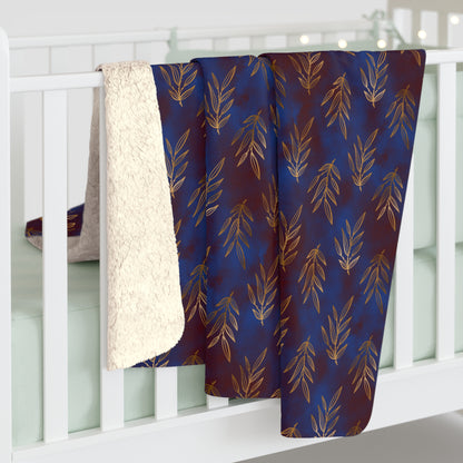 Midnight Gilded Leaves Fleece Blanket