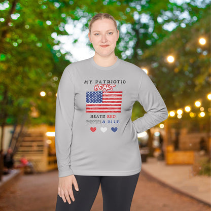 My Patriotic Heart Beats Red White and Blue Adult Long Sleeve Tee