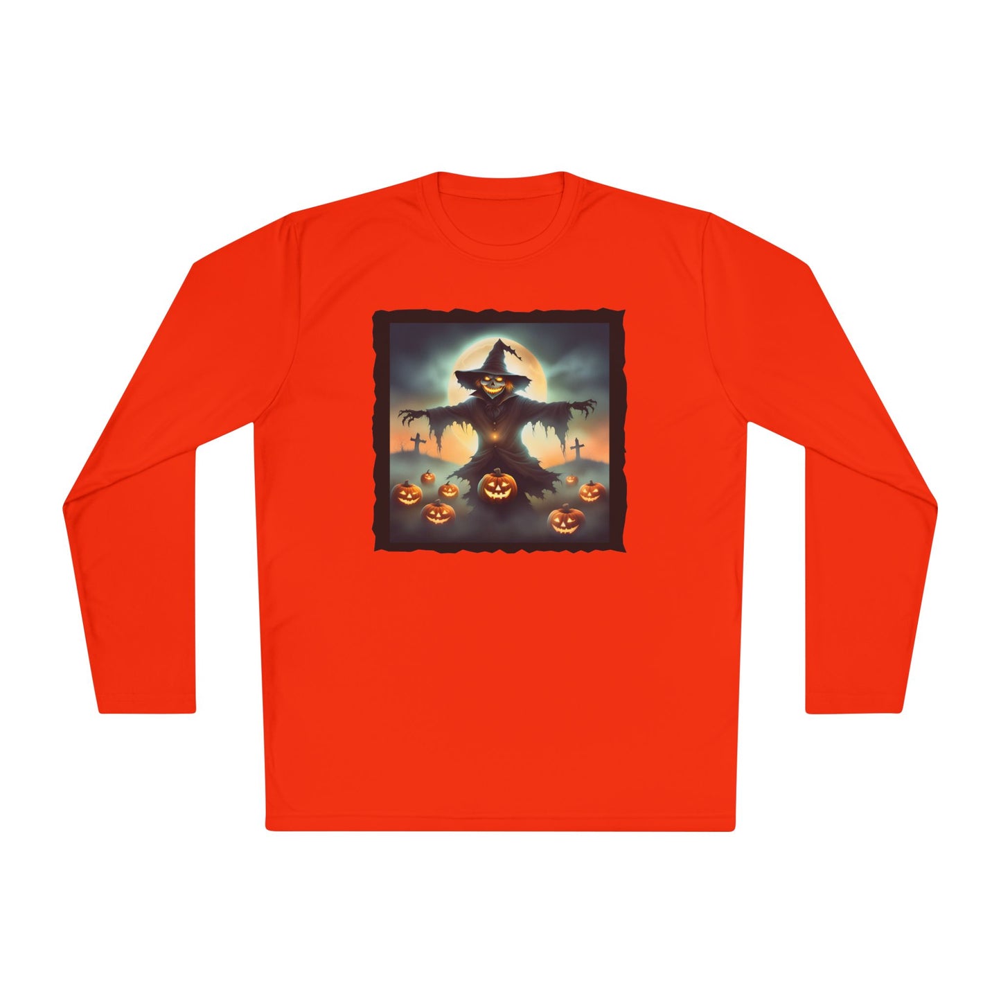 Halloween Scarecrow w/Pumpkins 2 Adult Long Sleeve Tee