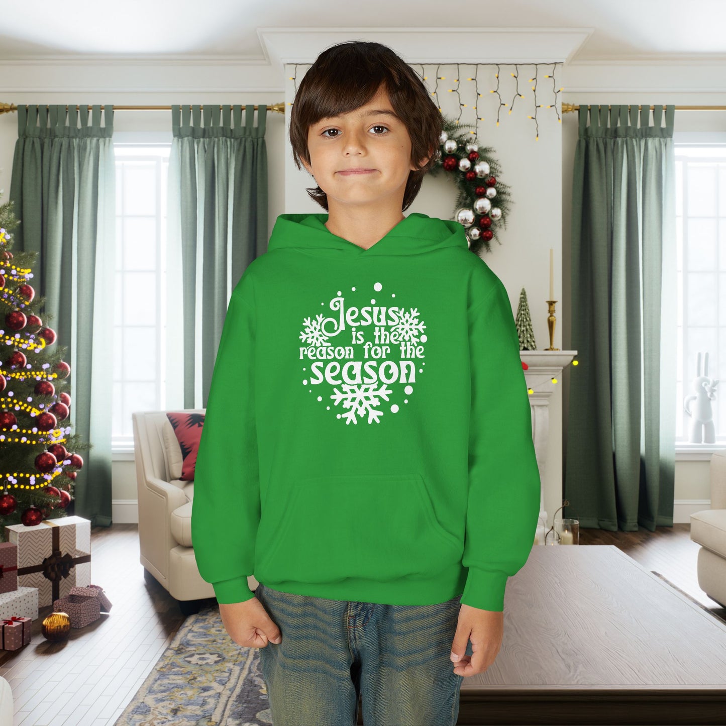 Jesus Is The Reason For The Season Snowflake Youth Hoodie