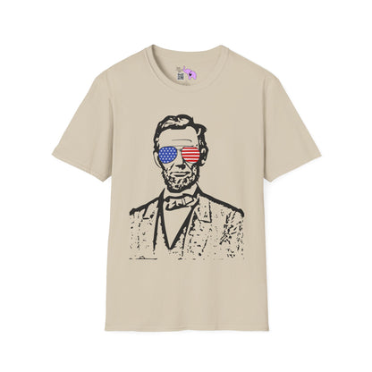 Abraham Lincoln w/Flag Sunglasses Adult T-shirt