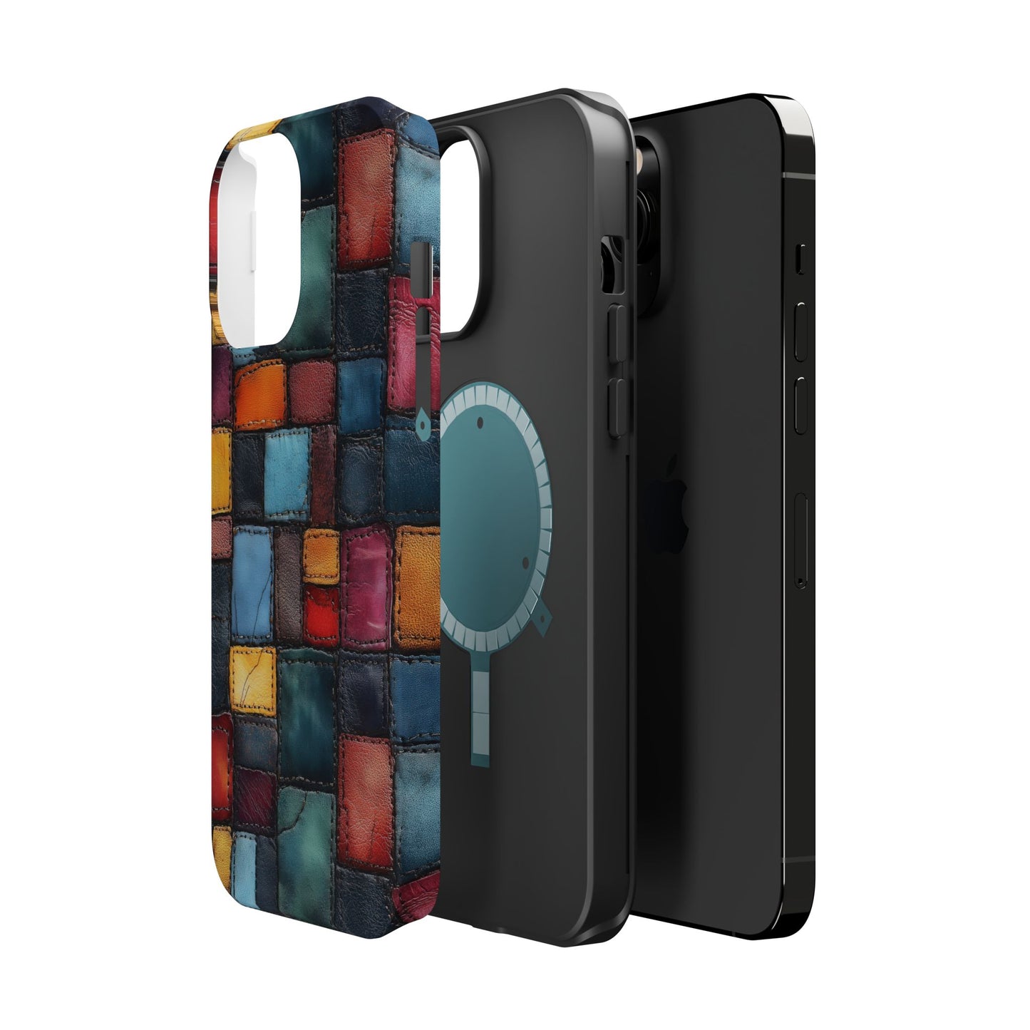 Coloerful Leather Patchwork MagSafe® Compatible Tough Case for iPhone