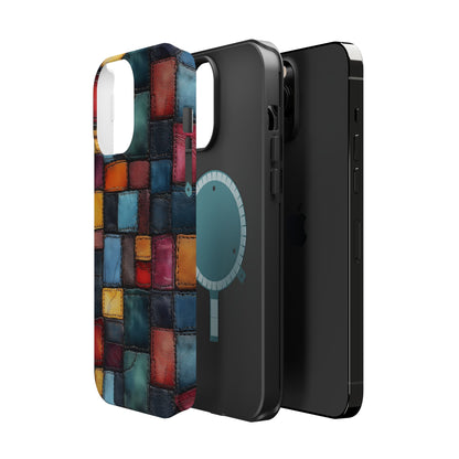 Coloerful Leather Patchwork MagSafe® Compatible Tough Case for iPhone