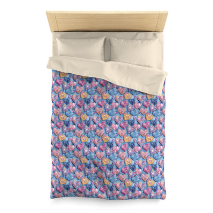 Color Pop Stitched Hearts Microfiber Duvet Cover
