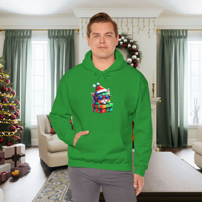 Christmas Kitten w/Gift Heavy Blend™ Hooded Sweatshirt