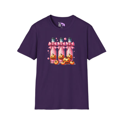 Pink Fizzy Drink w/Pumpkins Adult T-shirt