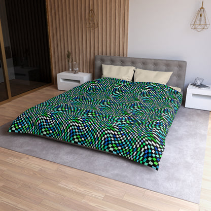 Warped Green Checkered Microfiber Duvet Cover