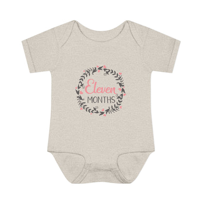 Pink Milestone Wreath Onesie-Eleven Months