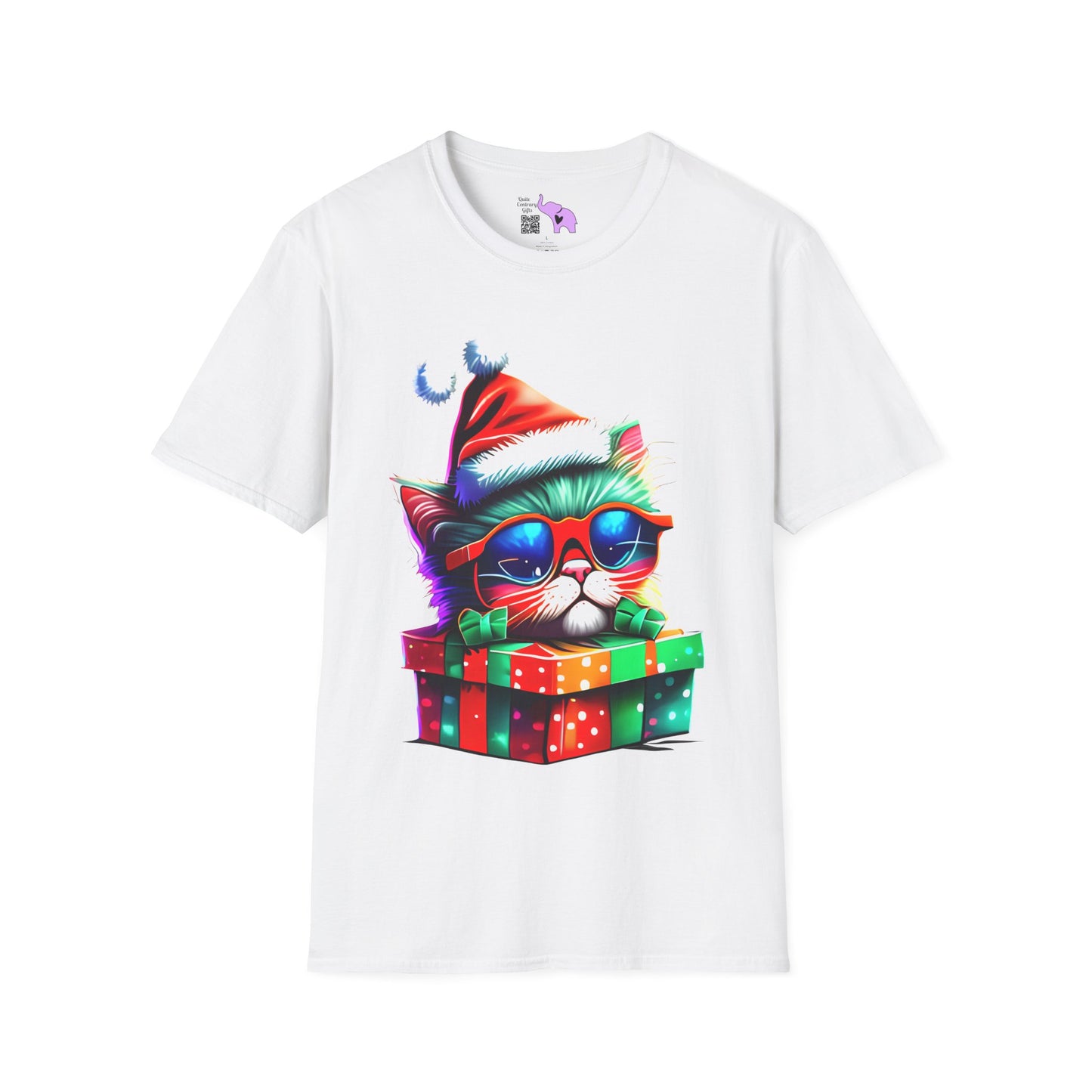 Christmas Kitten w/Gift Adult T-shirt