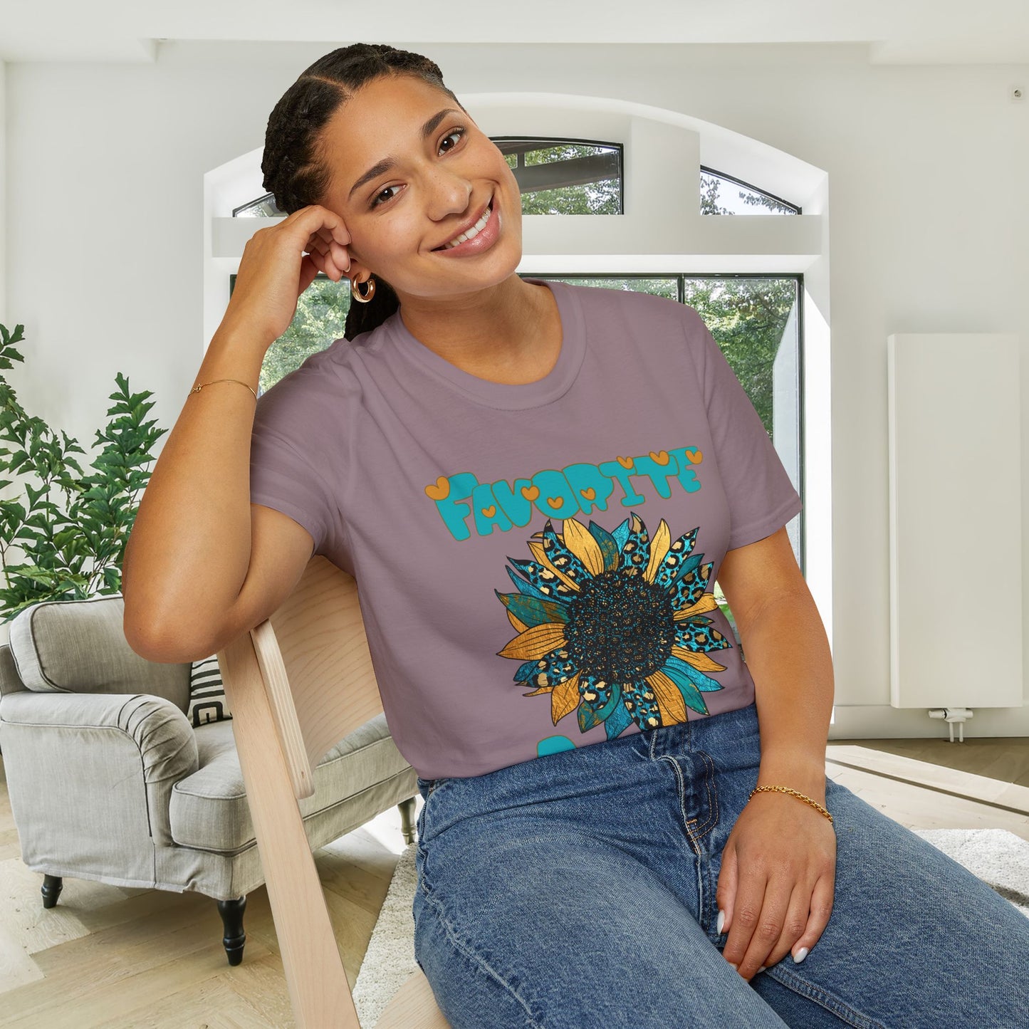 Favorite Auntie Teal/Gold Adult T-shirt