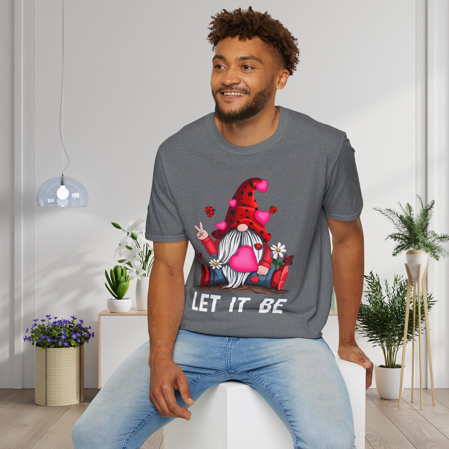 Let It Be Valentine Gnome Peace Sign Adult T-shirt