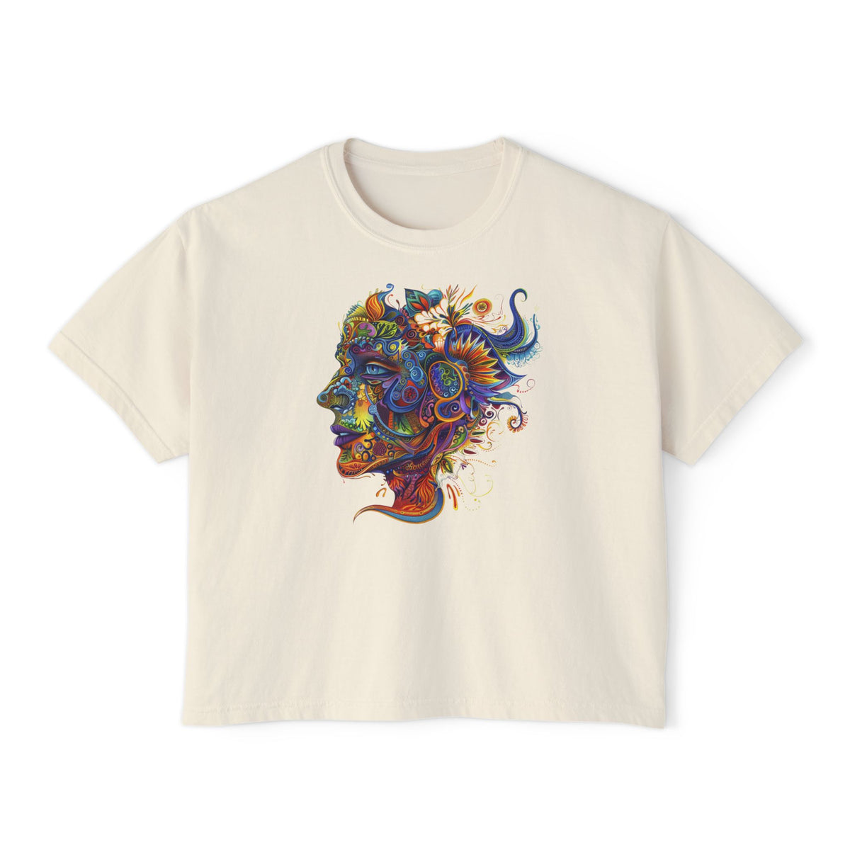 Colorful Paisley Woman Profile Women's Boxy Tee
