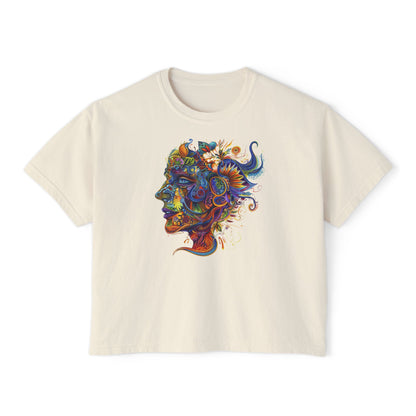 Colorful Paisley Woman Profile Women's Boxy Tee