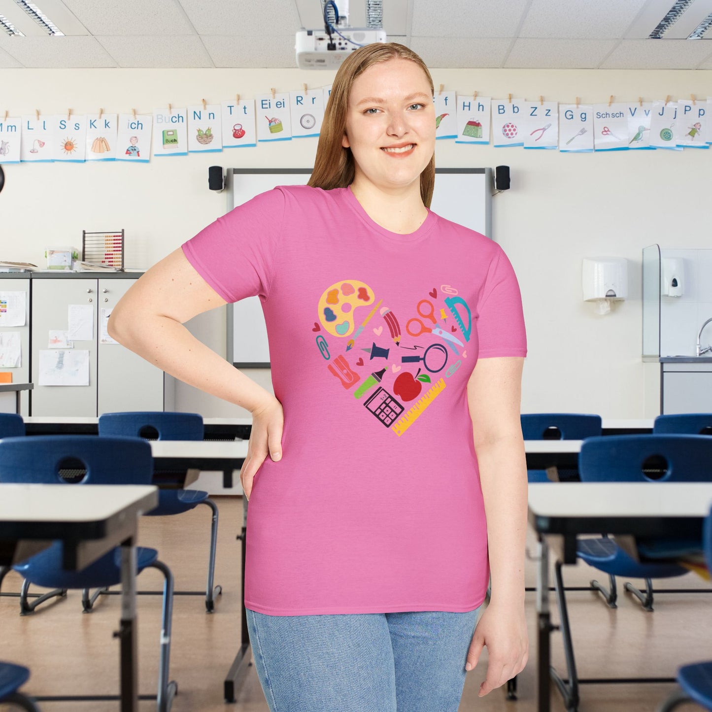 School Supplies Heart Adult T-shirt