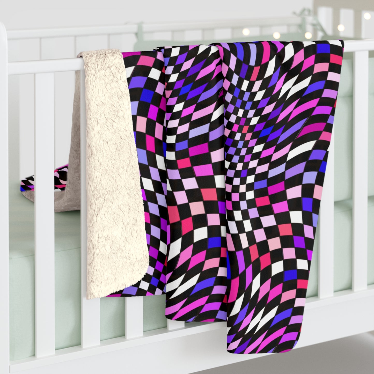 Warped Purple Checkered Fleece Blanket