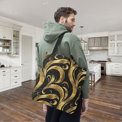 Black & Gold Luxe Swirl Canvas Tote Bag