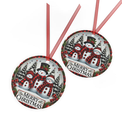 Merry Snowmen Trio Metal Ornament