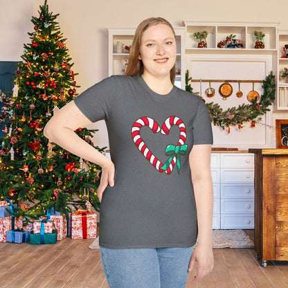 Candy Cane Heart Adult T-shirt