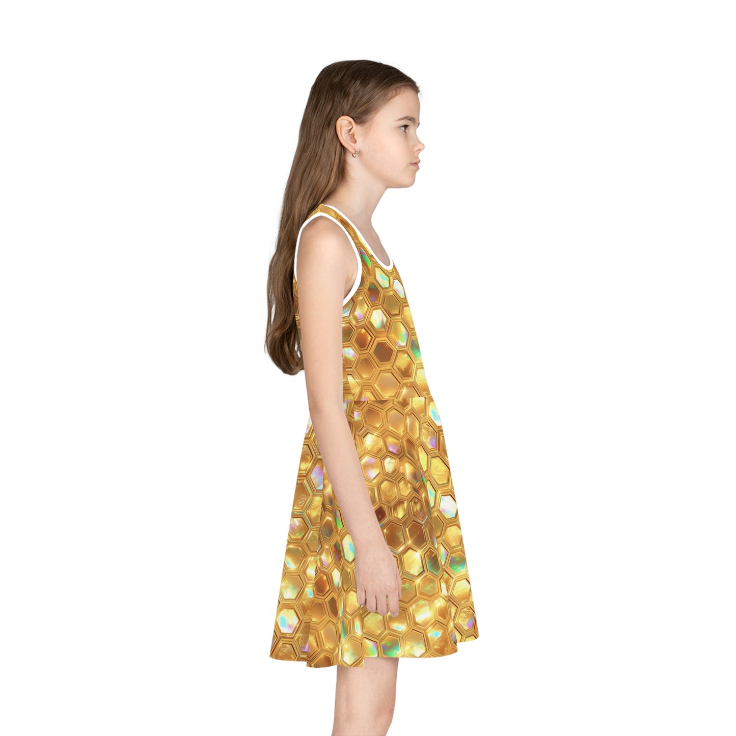 Golden Prism Grid Girls' Sleeveless Sundress