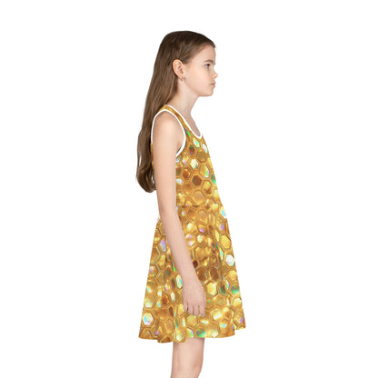 Golden Prism Grid Girls' Sleeveless Sundress