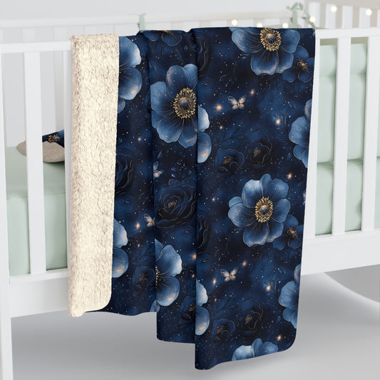 Midnight Sky Blossoms Sherpa Fleece Blanket