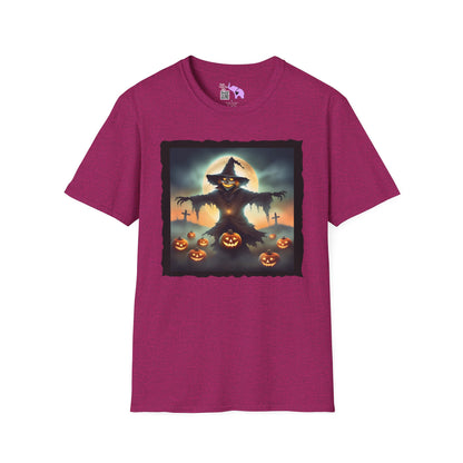 Halloween Scarecrow w/Pumpkins 2 Adult T-shirt