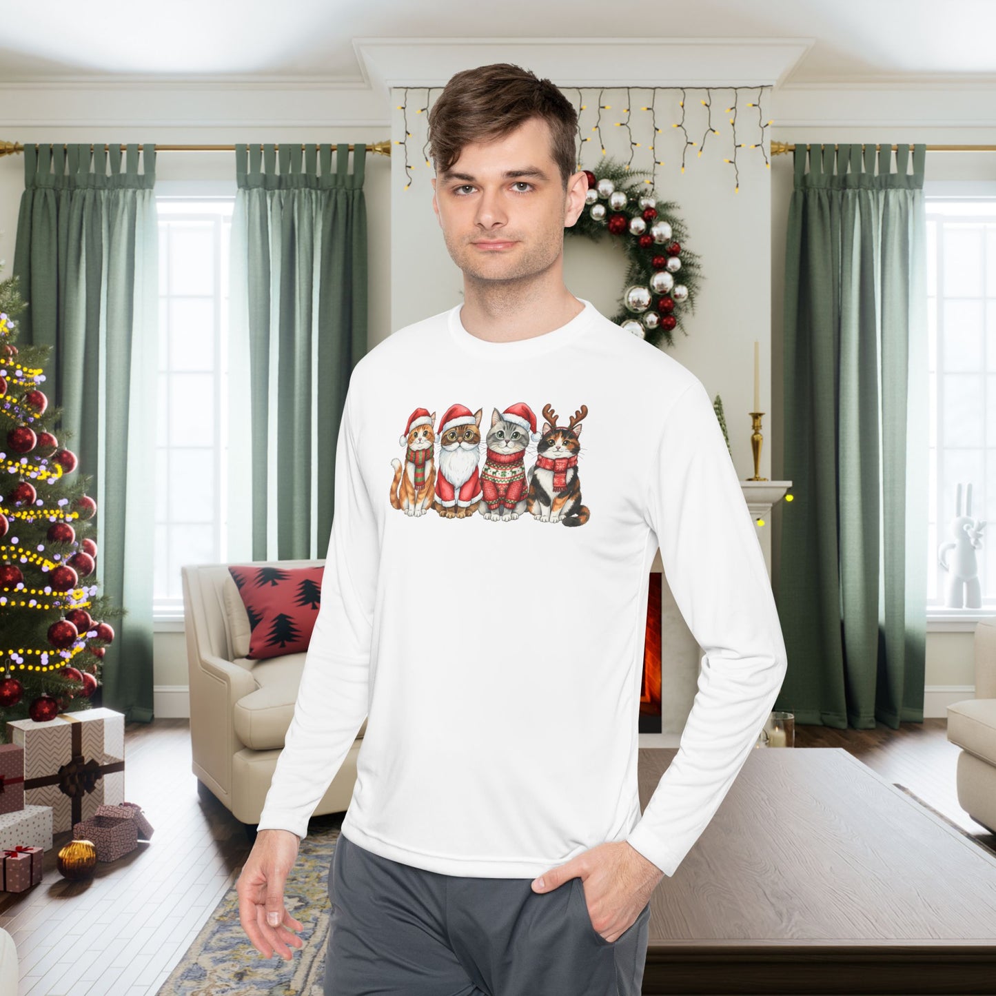 Santa Claus Cats Adult Long Sleeve Tee