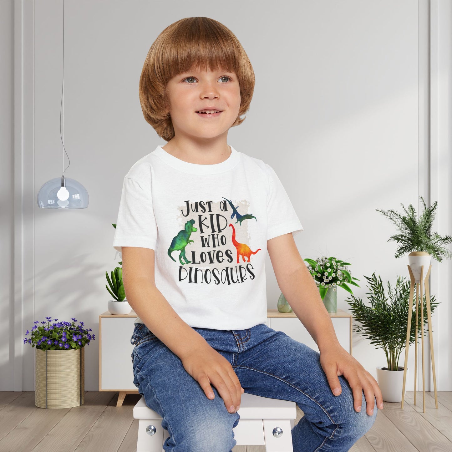 Just A Kid Who Loves Dinosaurs Heavy Cotton™ Toddler T-shirt