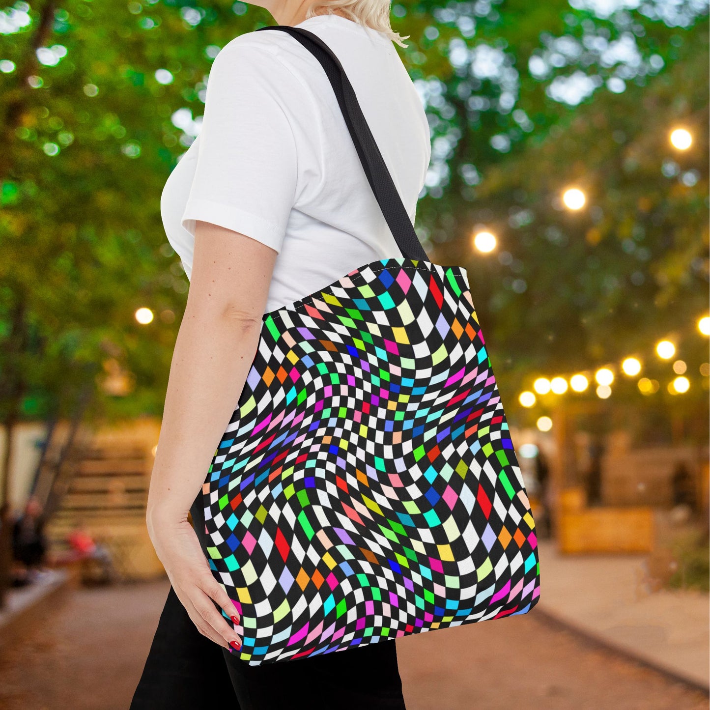 Warped Colorful Checkered Canvas Tote Bag
