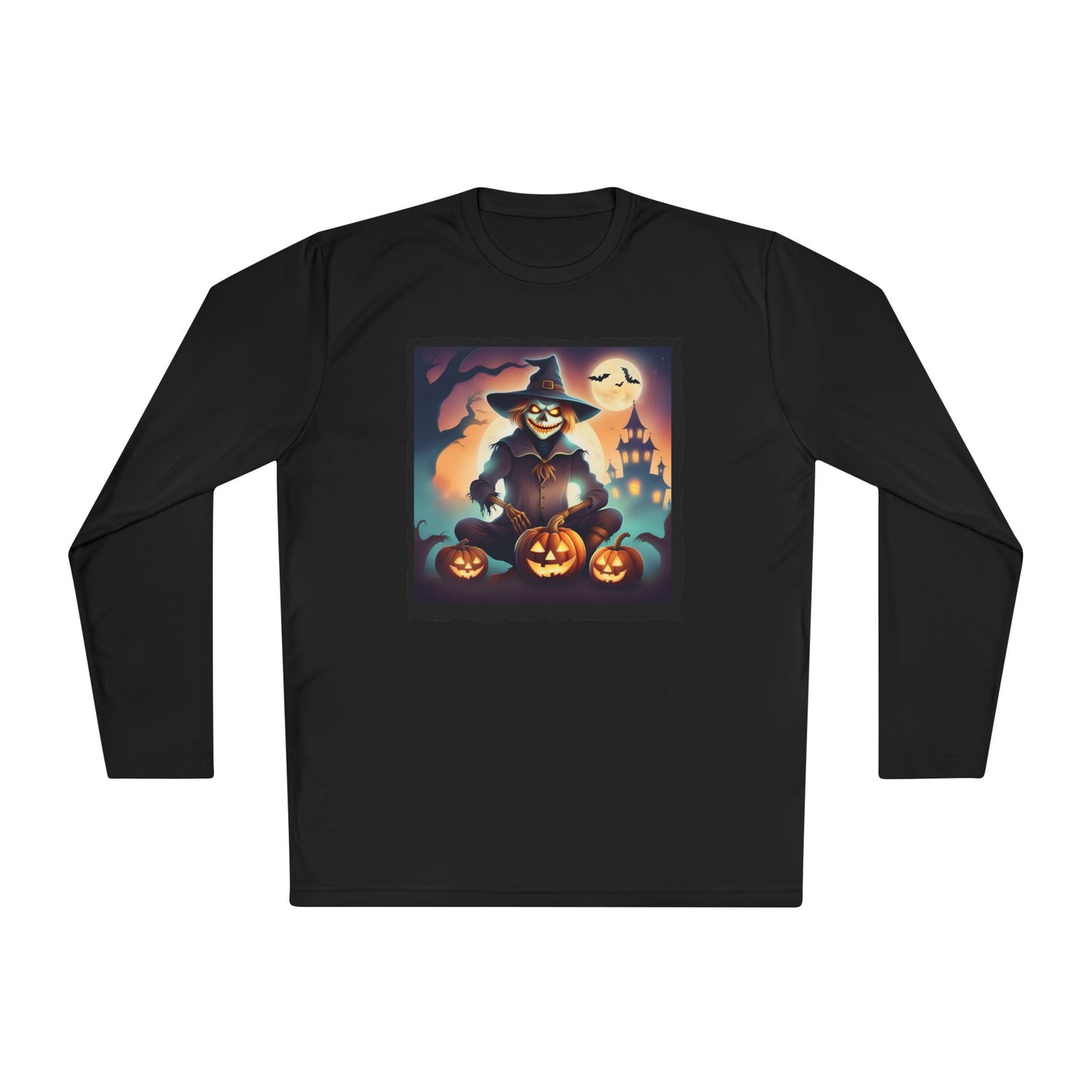 Halloween Scarecrow w/Pumpkins Adult Long Sleeve Tee
