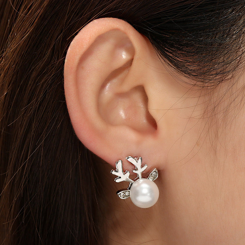 Christmas Pearl Antlers Earrings