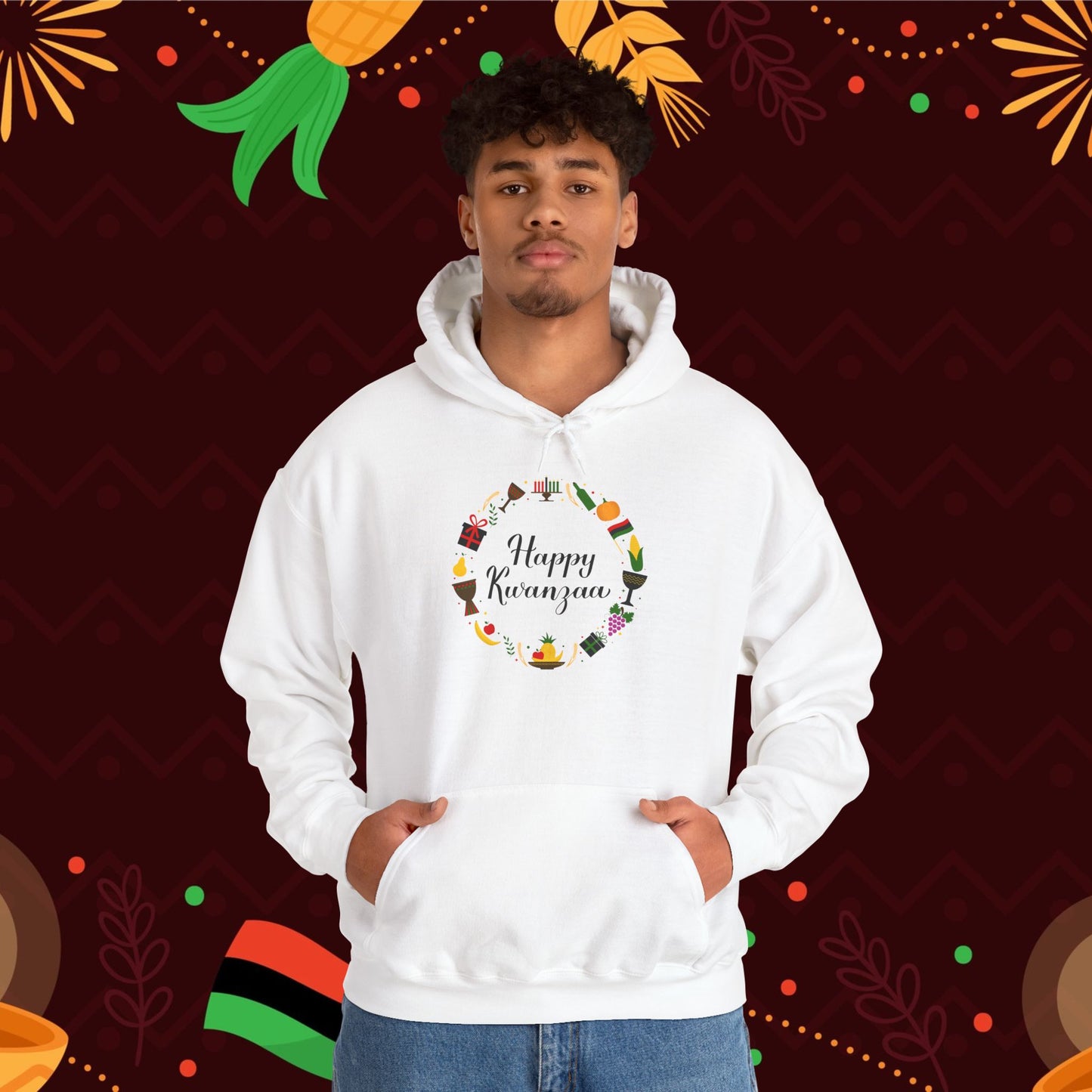 Happy Kwanzaa Wreath Adult Heavy Blend™ Hooded Sweatshirt
