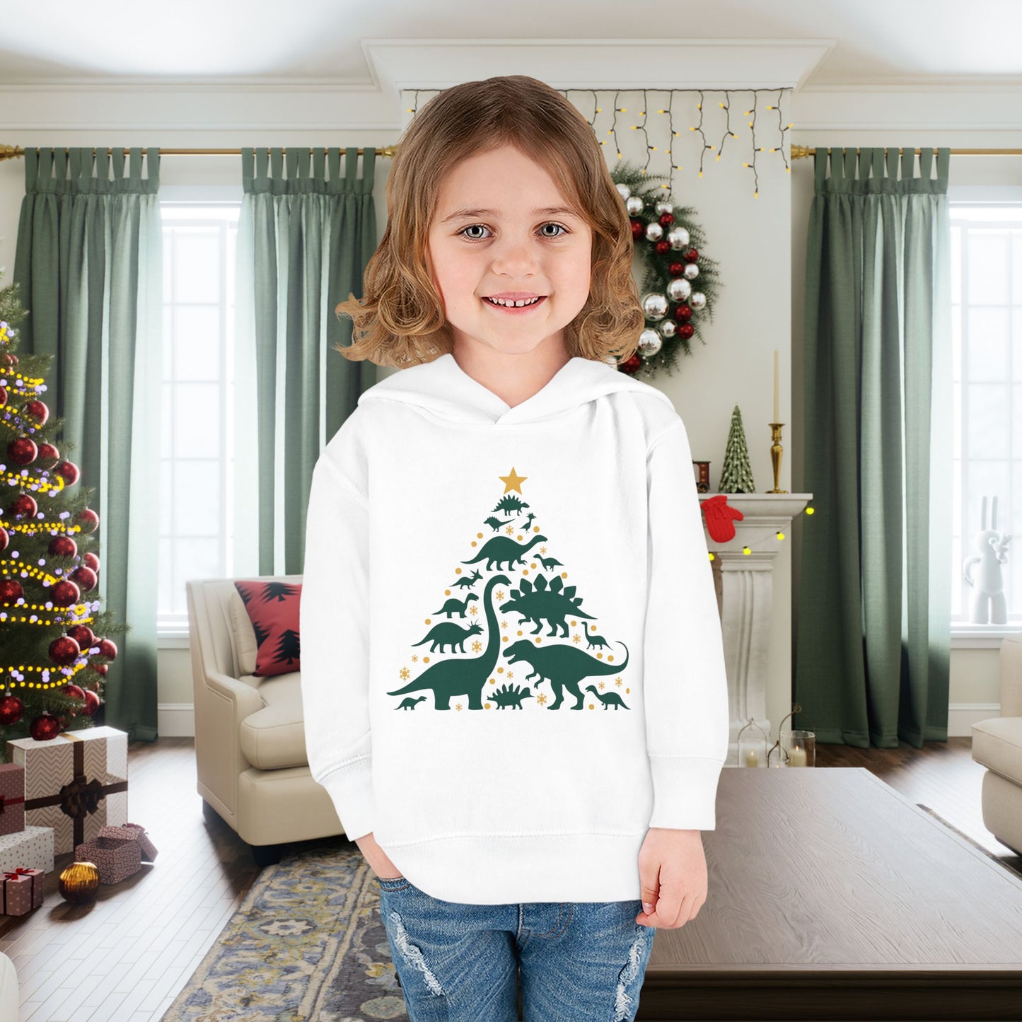 Dinosaur Christmas Tree Toddler Hoodie